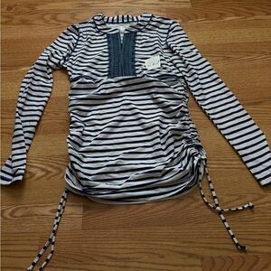 Cabana Life Blue and White Striped Long Sleeve One Piece